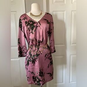 Mango MNG Dress Women's Size M Purple Satin Mini Dress Floral Summer